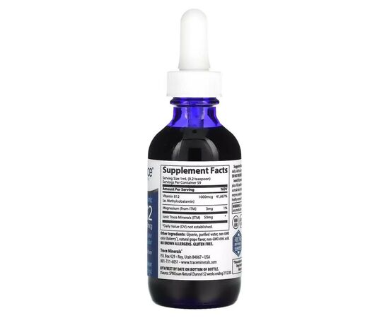 Вітамін Trace Minerals Вітамін B12 іонний у краплях, 1000 мкг, смак винограду, Ionic B12 (TMR-00356), зображення 2 Вітамін Trace Minerals Вітамін B12 іонний у краплях, 1000 мкг, смак винограду, Ionic B12 (TMR-00356), зображення 2