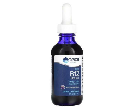 Витамин Trace Minerals Витамин B12 ионный в каплях, 1000 мкг, вкус винограда, Ionic B12 (TMR-00356)