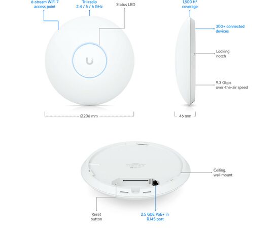 Точка доступа Wi-Fi Ubiquiti UniFi 7 PRO (U7-PRO), изображение 8 Точка доступа Wi-Fi Ubiquiti UniFi 7 PRO (U7-PRO), изображение 8