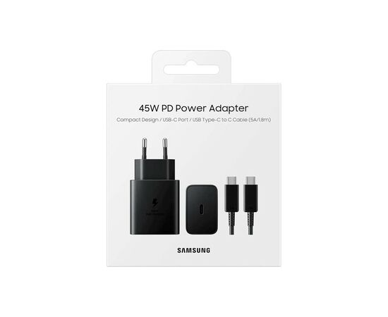 Зарядное устройство Samsung 45W Compact Power Adapter (w C to C Cable) Black (EP-T4511XBEGEU), изображение 5 Зарядное устройство Samsung 45W Compact Power Adapter (w C to C Cable) Black (EP-T4511XBEGEU), изображение 5