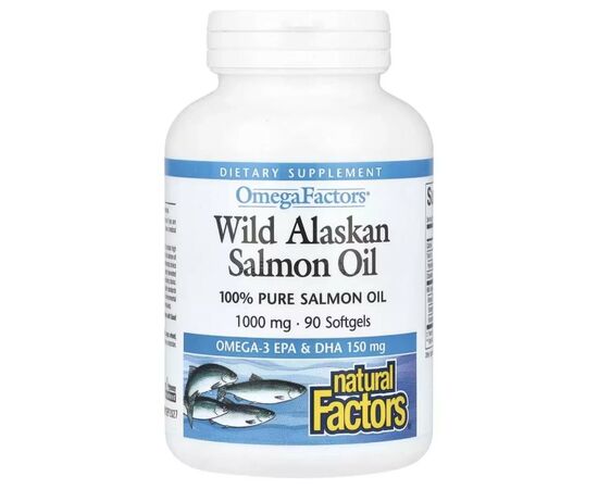 Жирные кислоты Natural Factors Жир дикого аляскинского лосося, 1000 мг, OmegaFactors, Wild Alaskan Sal (NFS-02256)