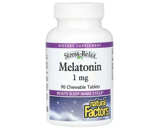 Аминокислота Natural Factors Мелатонин, 1 мг, Stress Relax, Melatonin, 90 жевательных таблеток (NFS-02713)