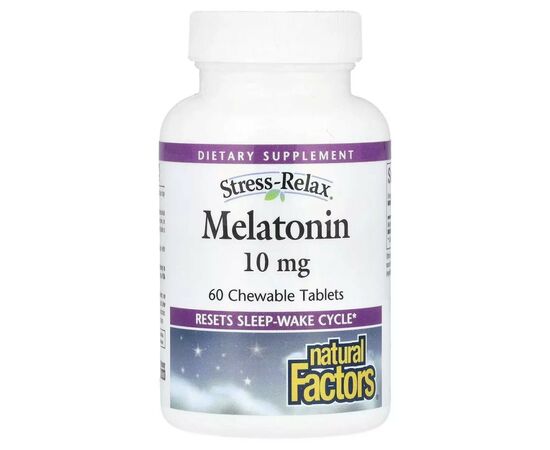 Аминокислота Natural Factors Мелатонин, 10 мг, Stress Relax, Melatonin, 60 жевательных таблеток (NFS-02719)