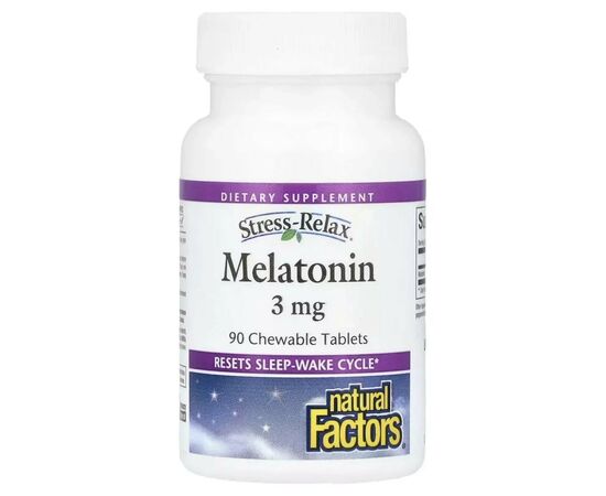 Аминокислота Natural Factors Мелатонин, 3 мг, Stress Relax, Melatonin, 90 жевательных таблеток (NFS-02715)