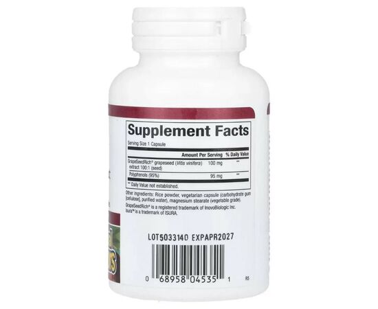 Травы Natural Factors Экстракт виноградных косточек, 100 мг, GrapeSeedRich, Grape Seed Extrac (NFS-04535), изображение 2 Травы Natural Factors Экстракт виноградных косточек, 100 мг, GrapeSeedRich, Grape Seed Extrac (NFS-04535), изображение 2