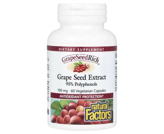 Травы Natural Factors Экстракт виноградных косточек, 100 мг, GrapeSeedRich, Grape Seed Extrac (NFS-04535)