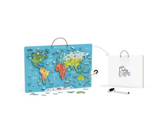 Пазл Viga Toys магнітний Карта світу з маркерной дошкою, англійською (44508EN), зображення 3 Пазл Viga Toys магнітний Карта світу з маркерной дошкою, англійською (44508EN), зображення 3