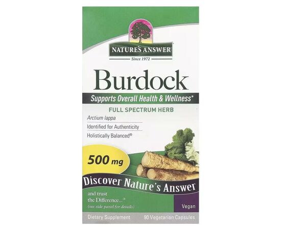 Травы Nature's Answer Лопух, 500 мг, Burdock, 90 вегетарианских капсул (NTA-16134), изображение 2 Травы Nature's Answer Лопух, 500 мг, Burdock, 90 вегетарианских капсул (NTA-16134), изображение 2