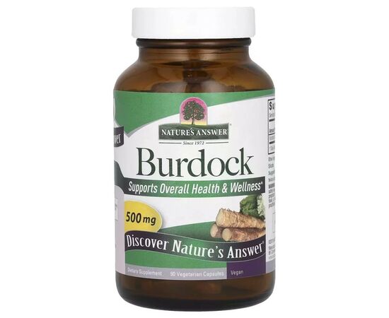 Трави Nature's Answer Лопух, 500 мг, Burdock, 90 вегетаріанських капсул (NTA-16134)