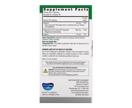 Минералы Nature's Answer Магний морского происхождения, 500 мг, Marine Based Magnesium, 90 ве (NTA-16462), изображение 3 Минералы Nature's Answer Магний морского происхождения, 500 мг, Marine Based Magnesium, 90 ве (NTA-16462), изображение 3