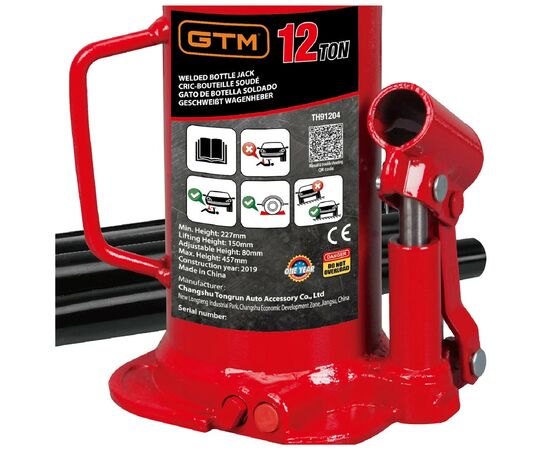 Домкрат GTM гидравлический бутылочный 12т (240-460мм) (TH91204), изображение 3 Домкрат GTM гидравлический бутылочный 12т (240-460мм) (TH91204), изображение 3