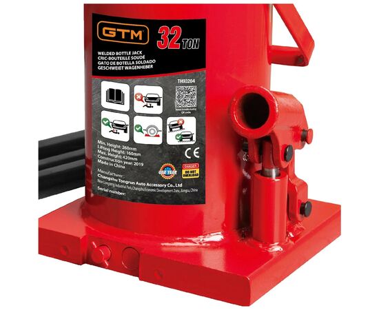 Домкрат GTM гидравлический бутылочный 32т (260-420мм) (TH93204), изображение 3