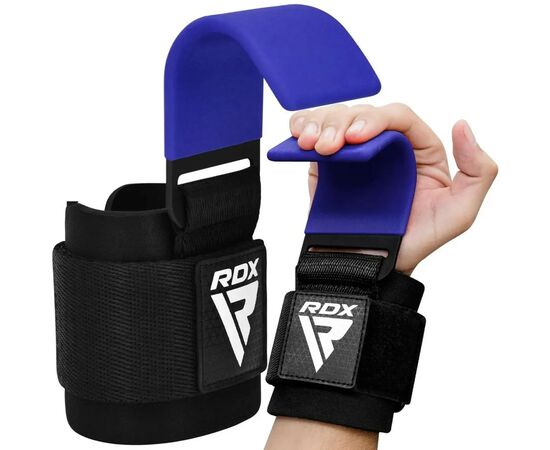 Крюки для тяги на запястья RDX W5 Gym Hook Strap Blue Plus (WAN-W5U+), изображение 4 Крюки для тяги на запястья RDX W5 Gym Hook Strap Blue Plus (WAN-W5U+), изображение 4