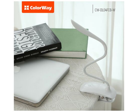 Настольная лампа ColorWay LED Flexible & Clip with built-in accumulator 500mAh (CW-DL04FCB-W), изображение 4 Настольная лампа ColorWay LED Flexible & Clip with built-in accumulator 500mAh (CW-DL04FCB-W), изображение 4