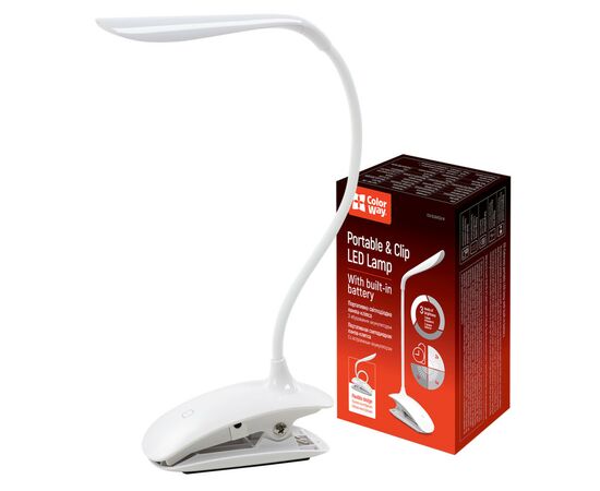 Настільна лампа ColorWay LED Flexible & Clip with built-in accumulator 500mAh (CW-DL04FCB-W)