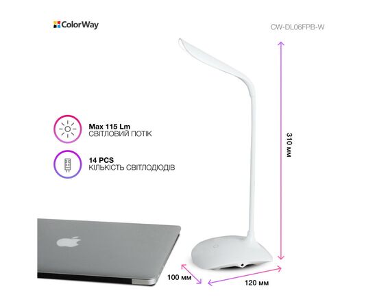 Настольная лампа ColorWay LED Portable & Flexible with built-in accumulator 500mAh (CW-DL06FPB-W), изображение 7 Настольная лампа ColorWay LED Portable & Flexible with built-in accumulator 500mAh (CW-DL06FPB-W), изображение 7