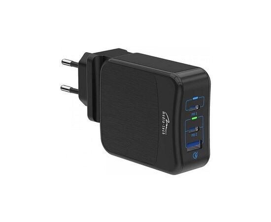 Зарядное устройство Media-Tech 2xUSB-C PD 65W USB QC 3.0 black (MT6252), изображение 2 Зарядное устройство Media-Tech 2xUSB-C PD 65W USB QC 3.0 black (MT6252), изображение 2