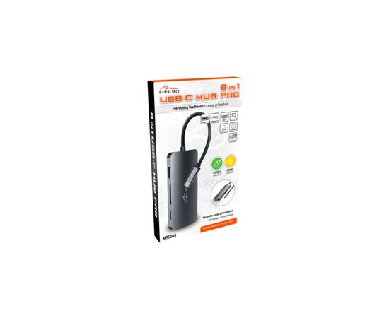 Концентратор Media-Tech USB3.1 Type-C to HDMI/USB 3.0x3/RJ45/SD/MicroSD/PD 100W Hub Pro 8-in-1 (MT5044), изображение 5 Концентратор Media-Tech USB3.1 Type-C to HDMI/USB 3.0x3/RJ45/SD/MicroSD/PD 100W Hub Pro 8-in-1 (MT5044), изображение 5