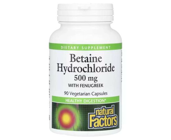 Витаминно-минеральный комплекс Natural Factors Бетаин гидрохлорид и пажитник, 500 мг, Betaine Hydrochloride with Fenugr (NFS-01720)