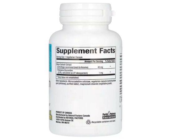 Травы Natural Factors Экстракт клопогона, облегчение менопаузы, WomenSense, Black Coho (NFS-04925), изображение 2