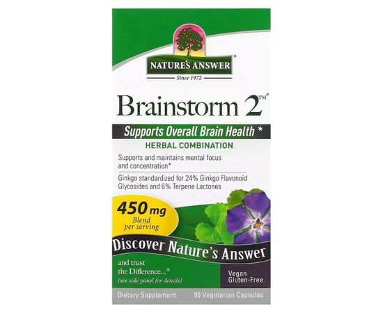 Травы Nature's Answer Травы для активности мозга, 450 мг, Brainstorm 2, 90 вегетариан (NTA-16023), изображение 2 Травы Nature's Answer Травы для активности мозга, 450 мг, Brainstorm 2, 90 вегетариан (NTA-16023), изображение 2