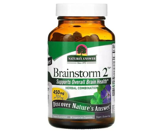 Травы Nature's Answer Травы для активности мозга, 450 мг, Brainstorm 2, 90 вегетариан (NTA-16023)