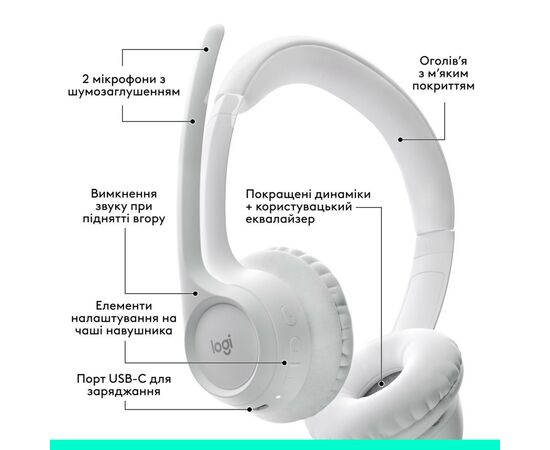 Наушники Logitech Zone 300 Bluetooth Off-White (981-001417), изображение 6 Наушники Logitech Zone 300 Bluetooth Off-White (981-001417), изображение 6