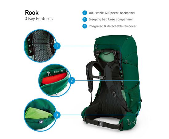 Рюкзак туристический Osprey Rook 50 (2023) mallard green O/S (009.1888), изображение 5 Рюкзак туристический Osprey Rook 50 (2023) mallard green O/S (009.1888), изображение 5