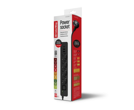 Сетевой фильтр питания ColorWay CW-CHE432PDB, 4 розетки/3USB 2M (CW-CHE432PDB), изображение 6 Сетевой фильтр питания ColorWay CW-CHE432PDB, 4 розетки/3USB 2M (CW-CHE432PDB), изображение 6