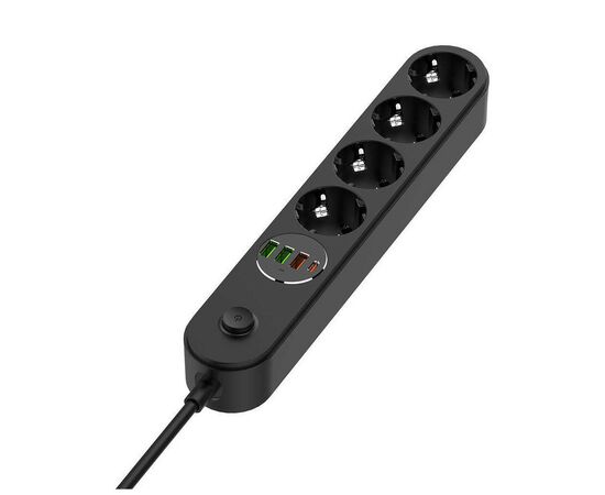 Сетевой фильтр питания ColorWay CW-CHE44PDB, 4 розетки/4USB 2M (CW-CHE44PDB), изображение 2 Сетевой фильтр питания ColorWay CW-CHE44PDB, 4 розетки/4USB 2M (CW-CHE44PDB), изображение 2