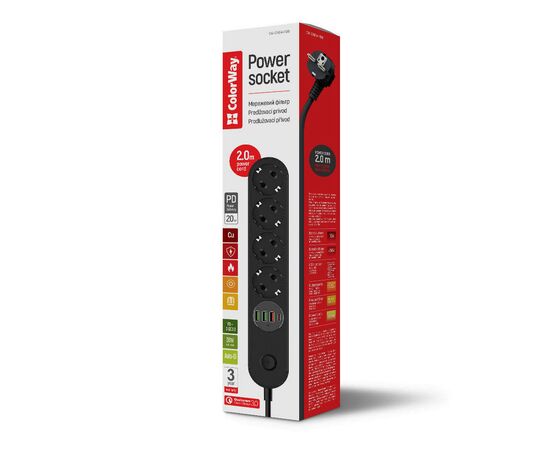 Сетевой фильтр питания ColorWay CW-CHE44PDB, 4 розетки/4USB 2M (CW-CHE44PDB), изображение 5 Сетевой фильтр питания ColorWay CW-CHE44PDB, 4 розетки/4USB 2M (CW-CHE44PDB), изображение 5
