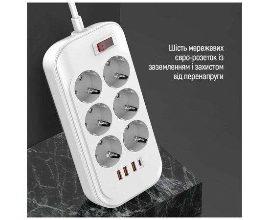 Сетевой фильтр питания ColorWay CW-CHE64PDW, 6 розеток/4USB 2M (CW-CHE64PDW), изображение 6 Сетевой фильтр питания ColorWay CW-CHE64PDW, 6 розеток/4USB 2M (CW-CHE64PDW), изображение 6