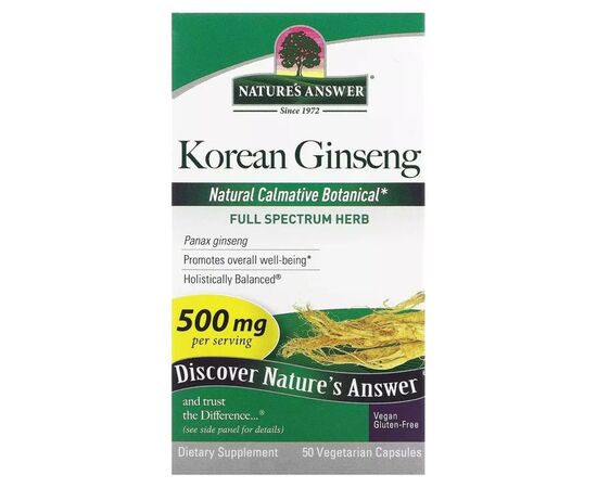 Трави Nature's Answer Корейський женьшень, 500 мг, Korean Ginseng, 50 вегетаріанських кан. (NTA-16234), зображення 2 Трави Nature's Answer Корейський женьшень, 500 мг, Korean Ginseng, 50 вегетаріанських кан. (NTA-16234), зображення 2