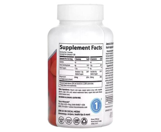 Мінерали Trace Minerals Магній, смак кавуна, Magnesium Gummies, 120 жувальних цукерок. (TMR-00488), зображення 2 Мінерали Trace Minerals Магній, смак кавуна, Magnesium Gummies, 120 жувальних цукерок. (TMR-00488), зображення 2