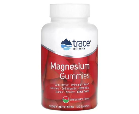 Минералы Trace Minerals Магний, вкус арбуза, Magnesium Gummies, 120 жевательных конфет (TMR-00488)
