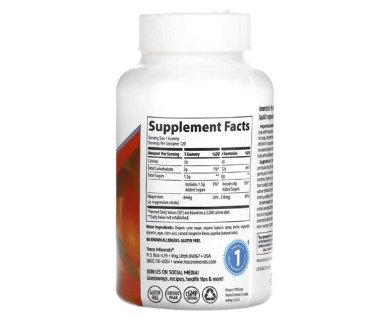 Минералы Trace Minerals Магний, вкус мандарина, Magnesium Gummies, 120 жевательных конфе (TMR-00503), изображение 2 Минералы Trace Minerals Магний, вкус мандарина, Magnesium Gummies, 120 жевательных конфе (TMR-00503), изображение 2