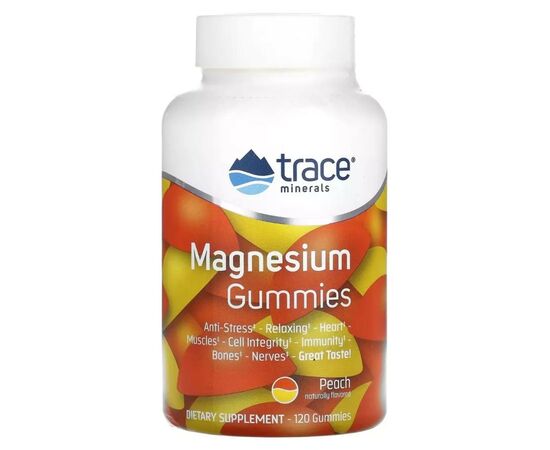Минералы Trace Minerals Магний, вкус персика, Magnesium Gummies, 120 жевательных конфет (TMR-00689)
