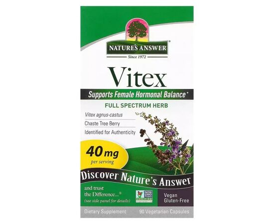 Травы Nature's Answer Витекс, 40 мг, Vitex, Agnus-Castus Chaste Tree Berry, 90 вегетарианских ка (NTA-16354), изображение 2 Травы Nature's Answer Витекс, 40 мг, Vitex, Agnus-Castus Chaste Tree Berry, 90 вегетарианских ка (NTA-16354), изображение 2