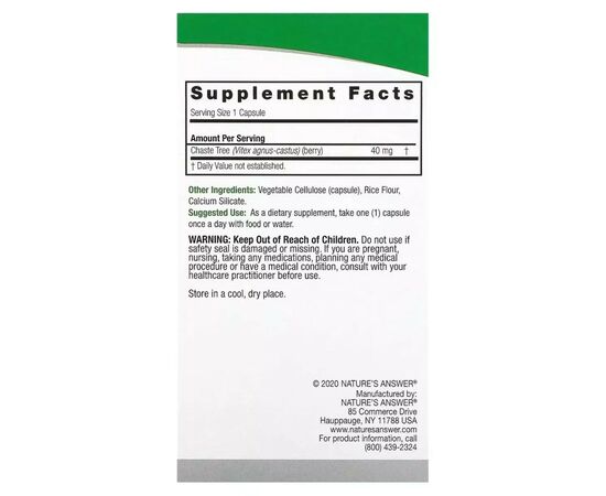 Травы Nature's Answer Витекс, 40 мг, Vitex, Agnus-Castus Chaste Tree Berry, 90 вегетарианских ка (NTA-16354), изображение 3 Травы Nature's Answer Витекс, 40 мг, Vitex, Agnus-Castus Chaste Tree Berry, 90 вегетарианских ка (NTA-16354), изображение 3