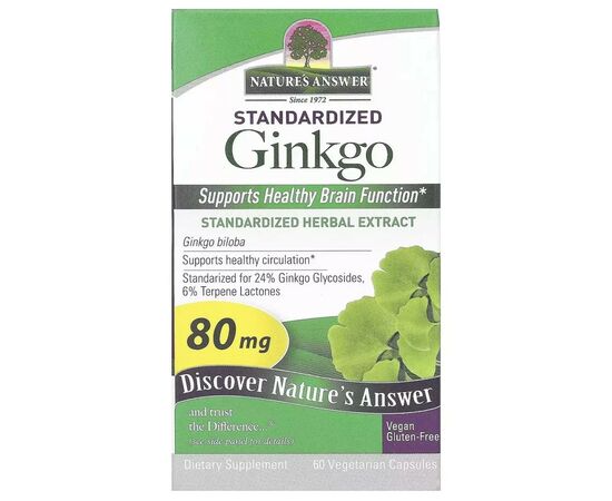 Травы Nature's Answer Гинкго Билоба, 80 мг, Standardized Ginkgo, 60 вегетарианских капсу (NTA-16387), изображение 2 Травы Nature's Answer Гинкго Билоба, 80 мг, Standardized Ginkgo, 60 вегетарианских капсу (NTA-16387), изображение 2