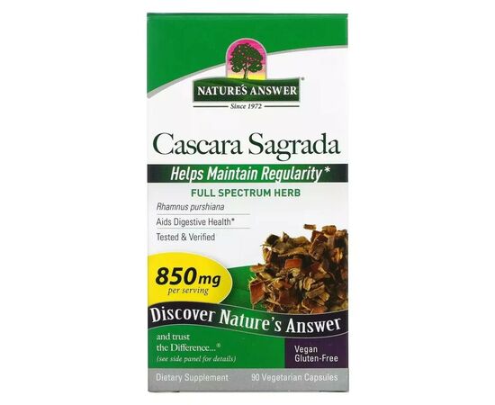 Трави Nature's Answer Каскара Саграда, 850 мг, Cascara Sagrada, 90 вегетаріанських капс (NTA-16142), зображення 2 Трави Nature's Answer Каскара Саграда, 850 мг, Cascara Sagrada, 90 вегетаріанських капс (NTA-16142), зображення 2