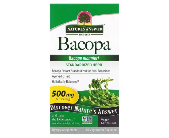 Травы Nature's Answer Бакопа, 500 мг, Bacopa, 90 вегетарианских капсул (NTA-16360), изображение 2 Травы Nature's Answer Бакопа, 500 мг, Bacopa, 90 вегетарианских капсул (NTA-16360), изображение 2