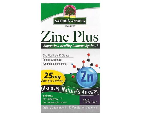 Мінерали Nature's Answer Цинк плюс, 25 мг, Zinc Plus, 60 вегетаріанських капсул (NTA-16570), зображення 2 Мінерали Nature's Answer Цинк плюс, 25 мг, Zinc Plus, 60 вегетаріанських капсул (NTA-16570), зображення 2