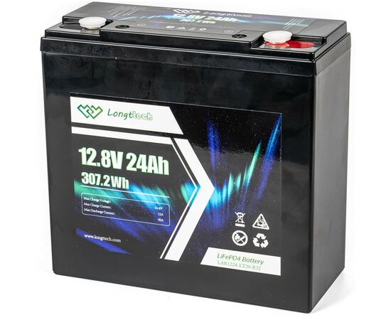 Батарея LiFePo4 Longttech LiFePO4 12.8V - 24Ah (LAR1224-LT20-R32), изображение 2 Батарея LiFePo4 Longttech LiFePO4 12.8V - 24Ah (LAR1224-LT20-R32), изображение 2