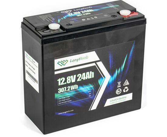 Батарея LiFePo4 Longttech LiFePO4 12.8V - 24Ah (LAR1224-LT20-R32), изображение 5 Батарея LiFePo4 Longttech LiFePO4 12.8V - 24Ah (LAR1224-LT20-R32), изображение 5