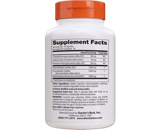 Витаминно-минеральный комплекс Doctor's Best Глюкозамин & Хондроитин & МСМ, OptiMSM, 120 капсул (DRB-00080), изображение 2 Витаминно-минеральный комплекс Doctor's Best Глюкозамин & Хондроитин & МСМ, OptiMSM, 120 капсул (DRB-00080), изображение 2