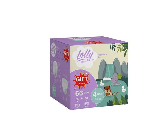 Підгузки Lolly Premium Soft розмір 4 (7-18 кг) Підгузки 36 шт + Підгузки-трусики 30 шт + Подарунок (4820174981204)