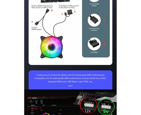 Кулер для корпуса Gamemax FN-12Rainbow-Q-Infinity, изображение 12 Кулер для корпуса Gamemax FN-12Rainbow-Q-Infinity, изображение 12