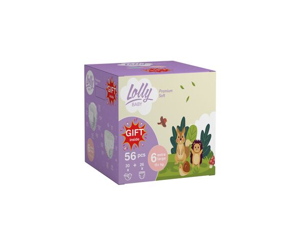 Підгузки Lolly Premium Soft розмір 6 (15+ кг) Підгузки 30 шт + Підгузки-трусики 26 шт + Подарунок (4820174981181)