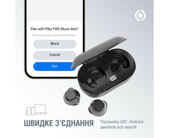 Наушники Piko TWS-MusicBox Black (1283126583414), изображение 5 Наушники Piko TWS-MusicBox Black (1283126583414), изображение 5